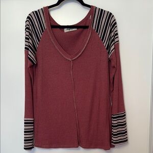 Haptics Light Red Tee with Black & Tan detail on shoulder and sleeve - size S